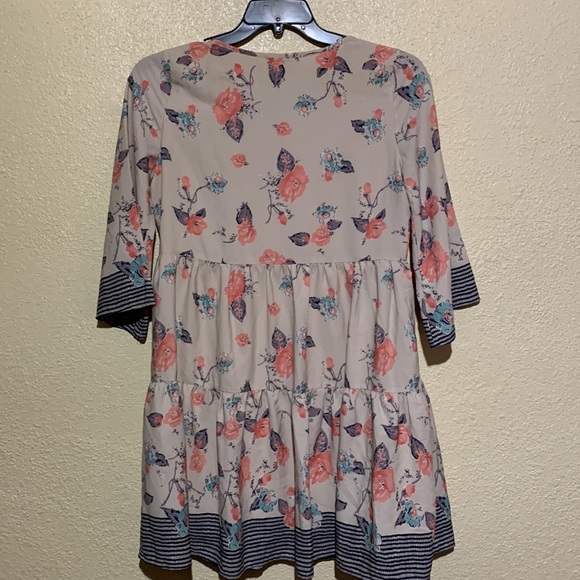Bo Bel Dress Mini Size S Tiered Floral Pink Blue Gray Cream Long Tunic - Picture 10 of 15